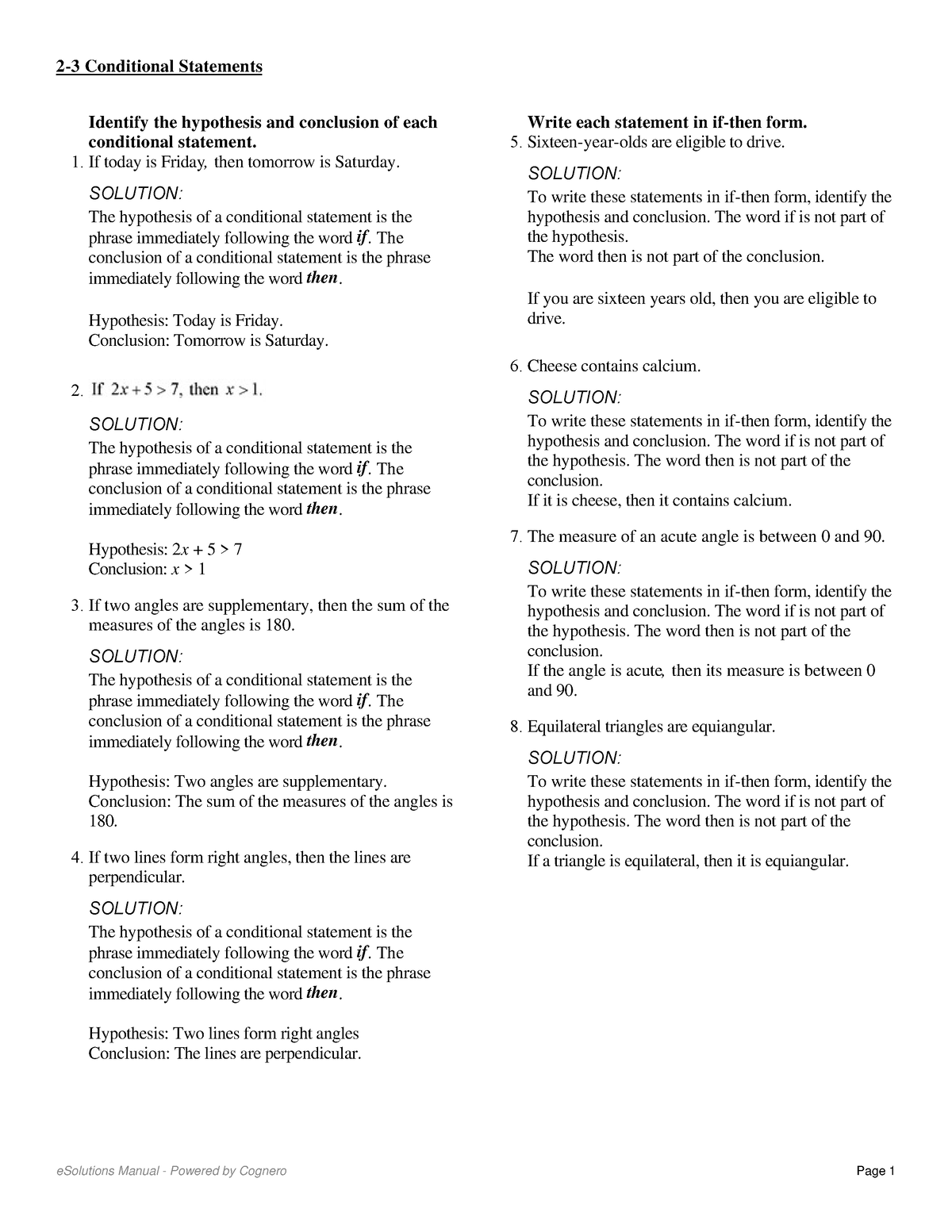 2-3 Conditional Statements - Identify The Hypothesis And Conclusion Of ...