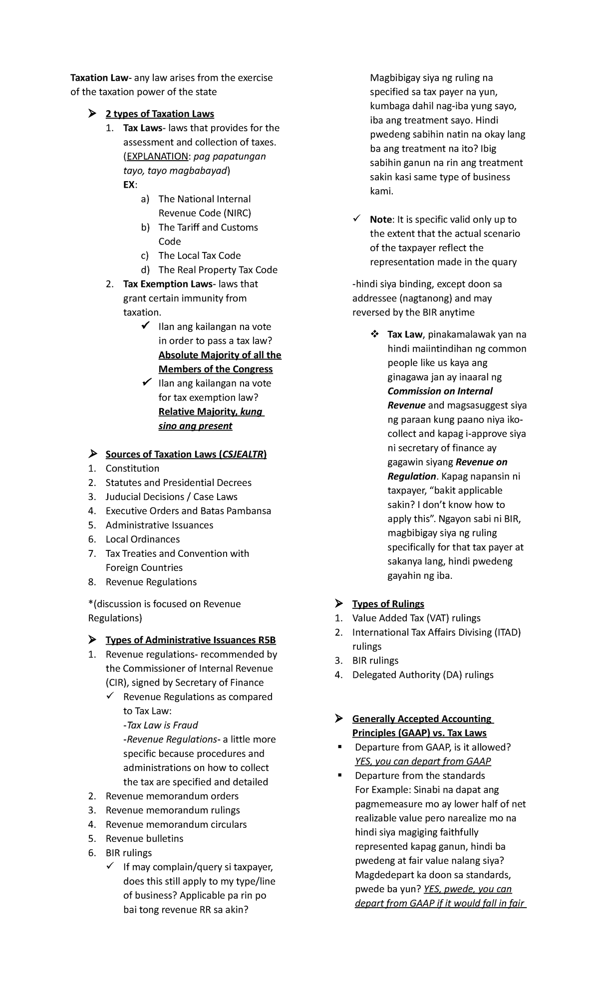 TAX Reviewer for accountancy students - Taxation Law- any law arises ...