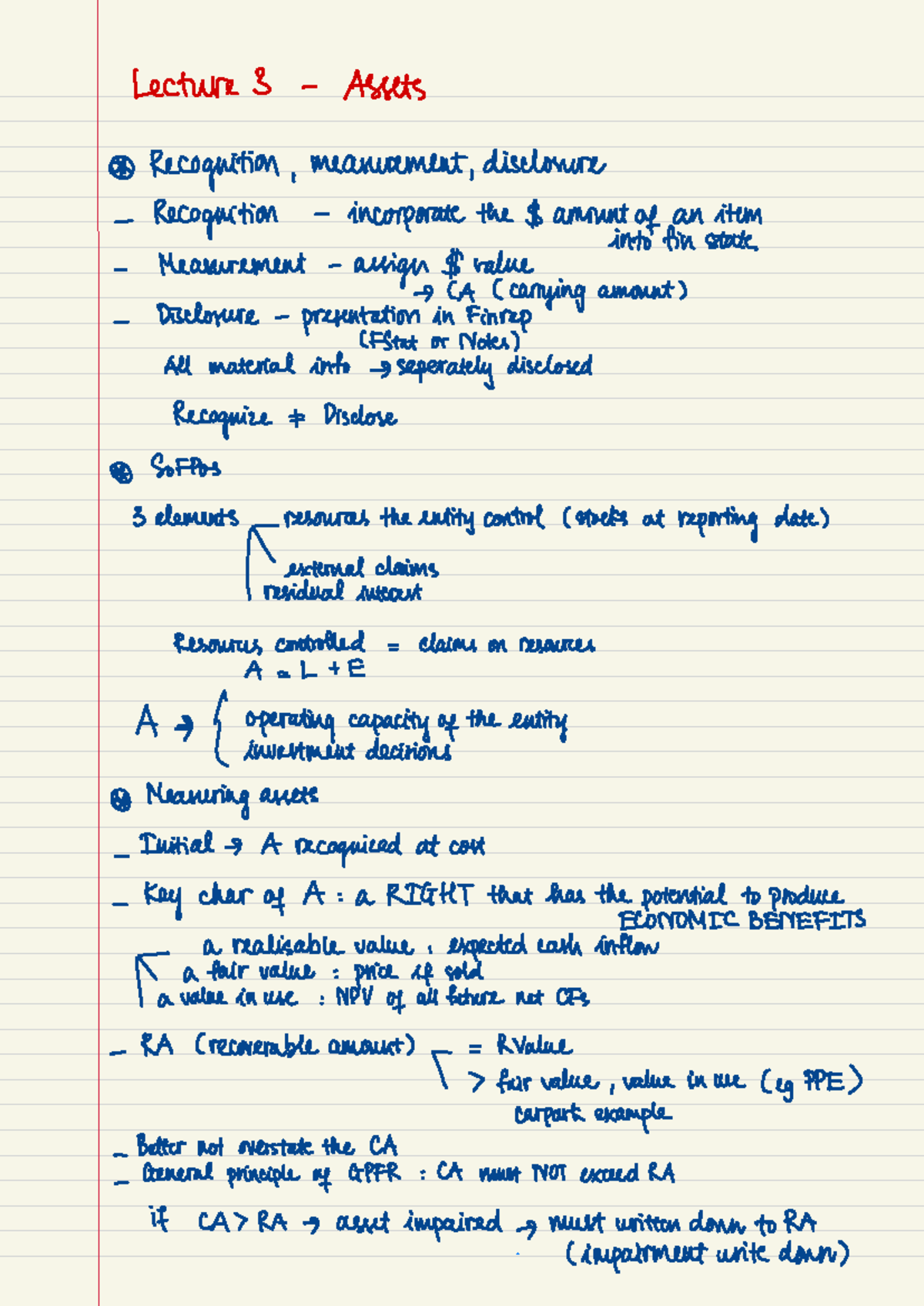 ARA Topic 3 - Lecture 3 - Assets Recognition , measurement , disclosure ...