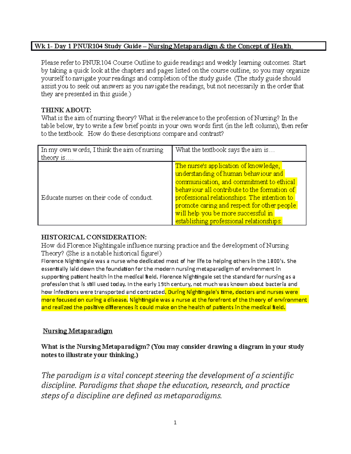 Wk1D1 PNUR104 Study Guide - Wk 1- Day 1 PNUR104 Study Guide – Nursing ...
