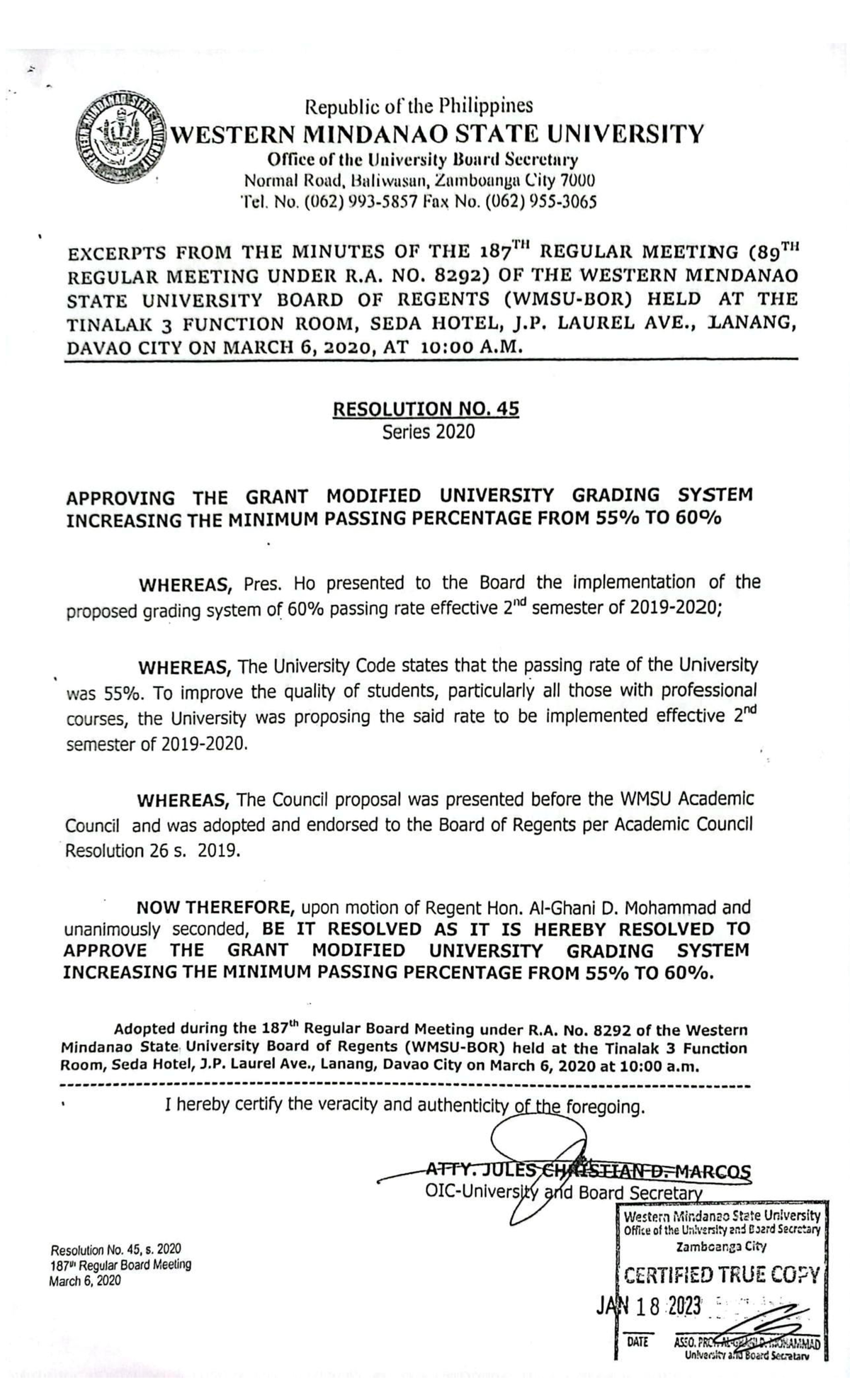 1 BOR-Res-45 60-Passing-Rate - BS Economics - Studocu