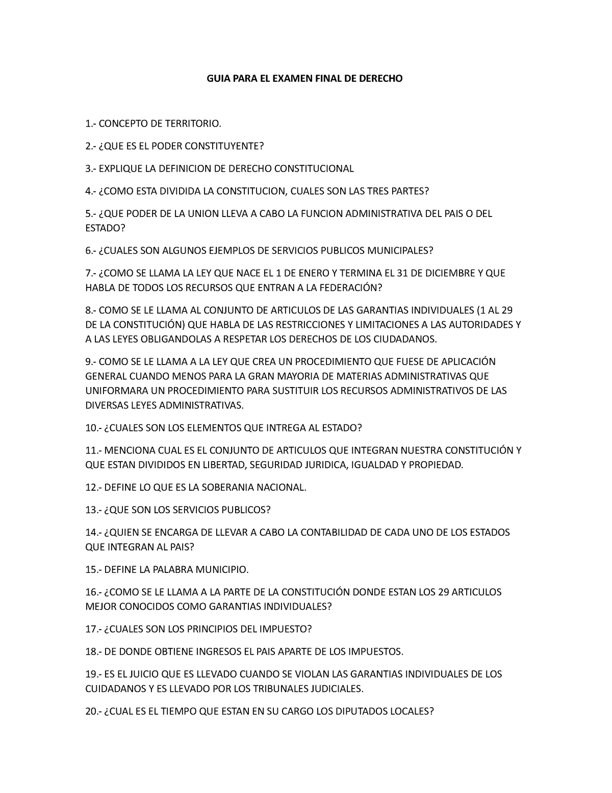 GUIA PARA EL Examen Final DE Derecho - GUIA PARA EL EXAMEN FINAL DE ...