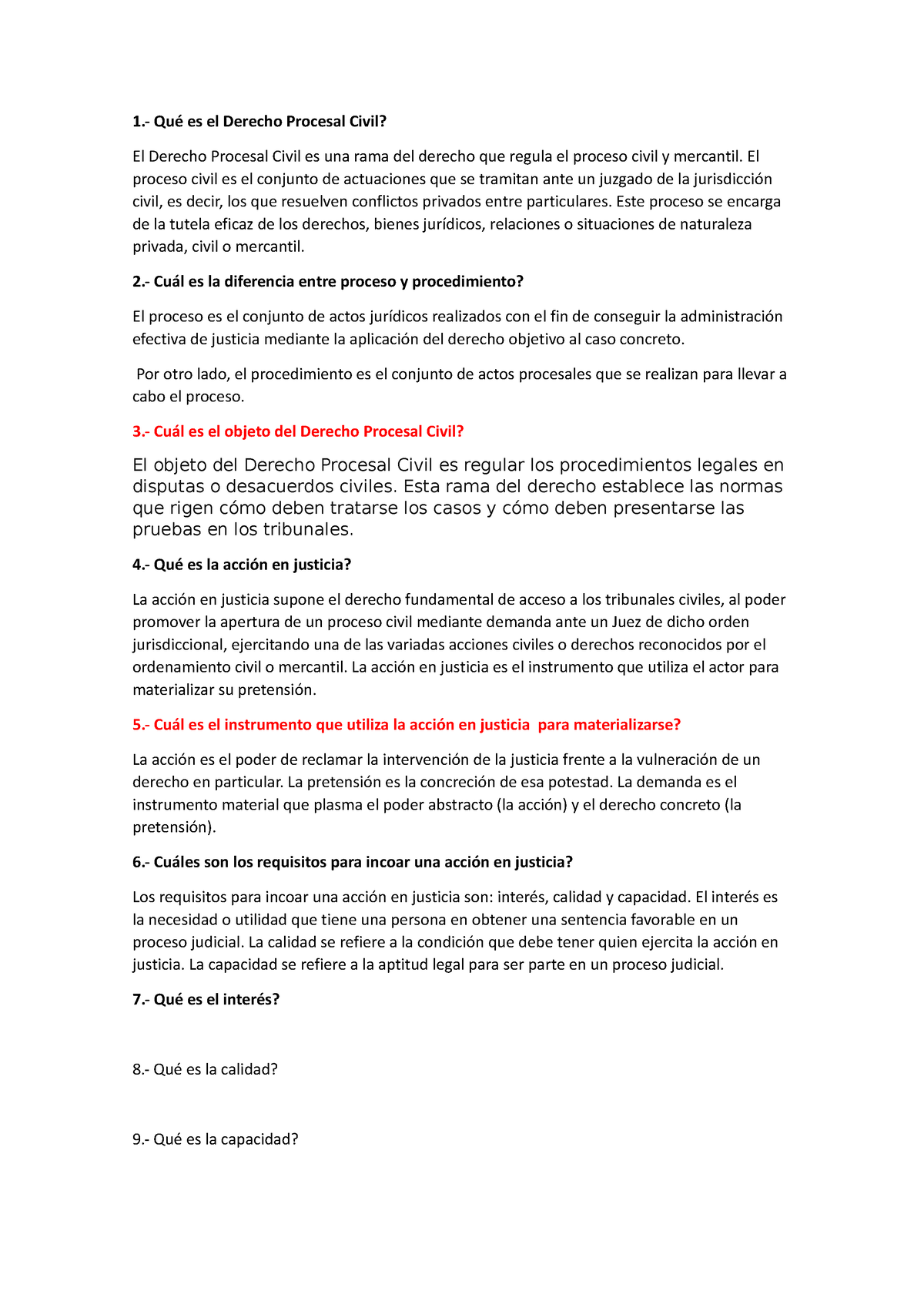 Cuestionario - 1.- Qué Es El Derecho Procesal Civil? El Derecho ...