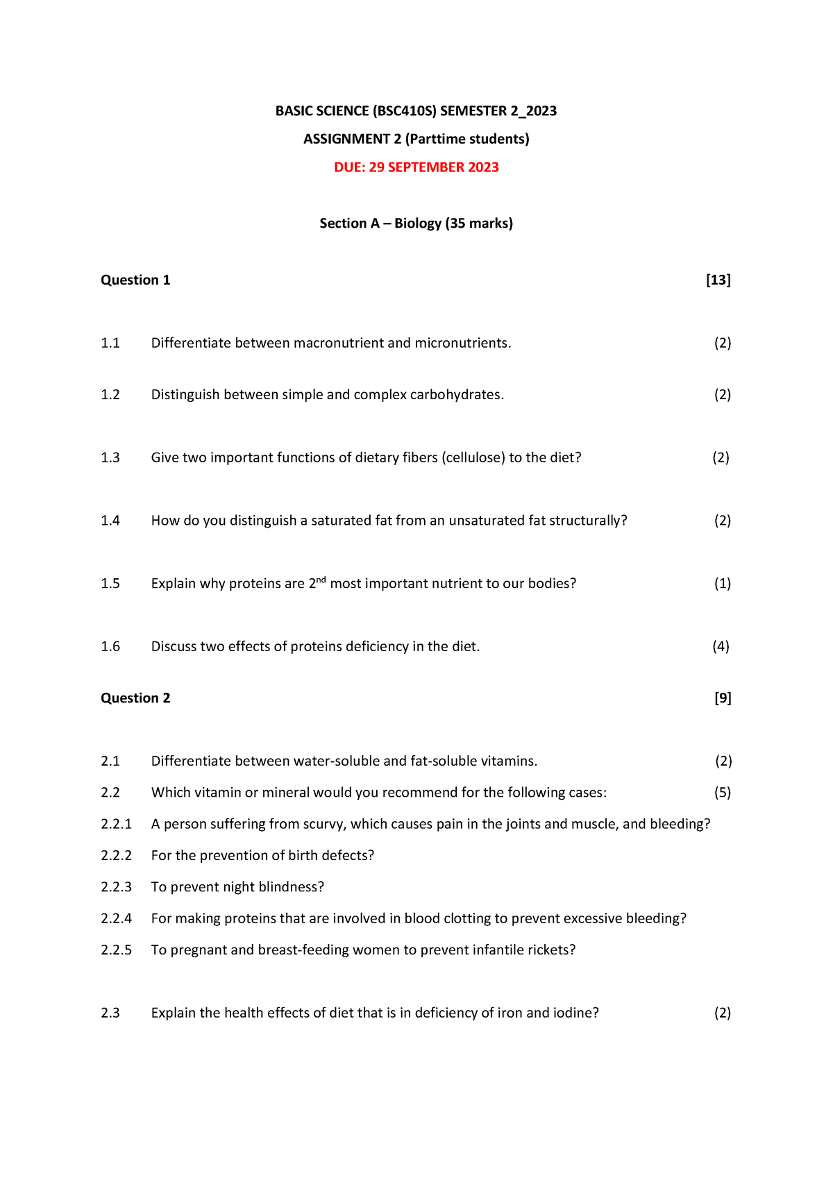 BSC410S Assignment 2 - BASIC SCIENCE (BSC410S) SEMESTER 2_ ASSIGNMENT 2 ...