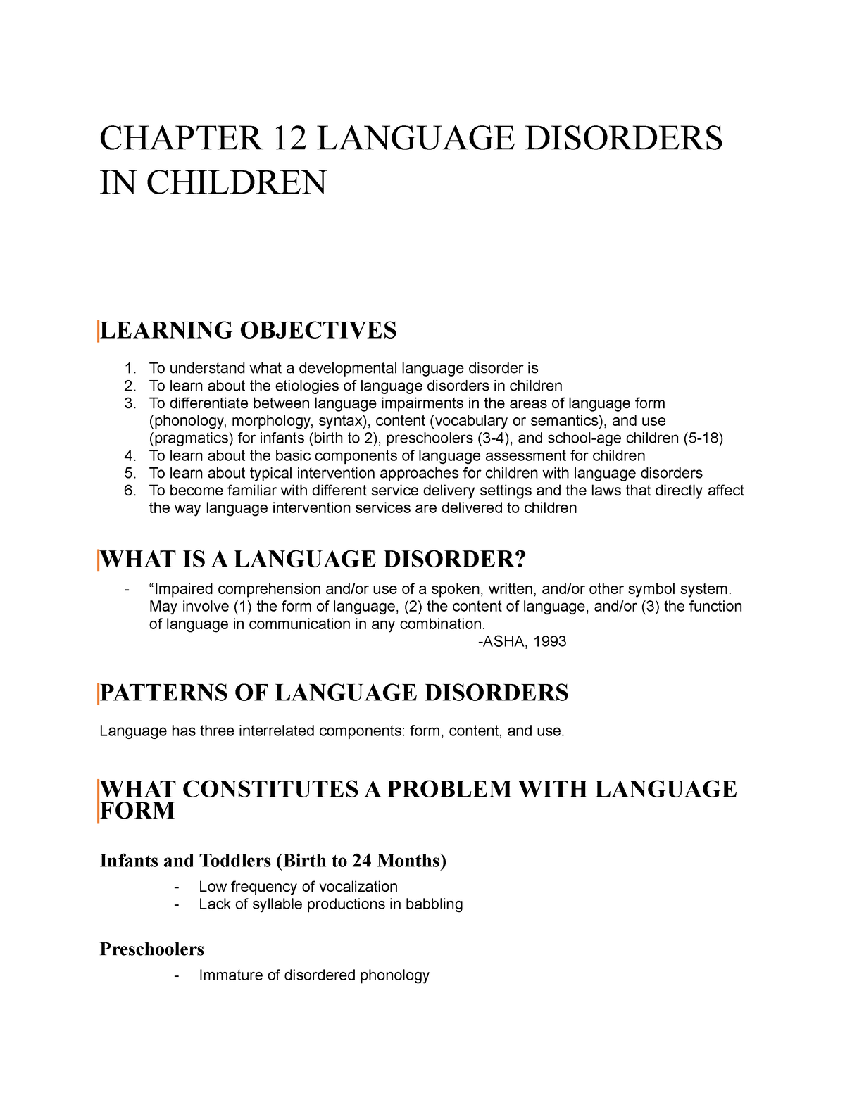 essay about language disorder