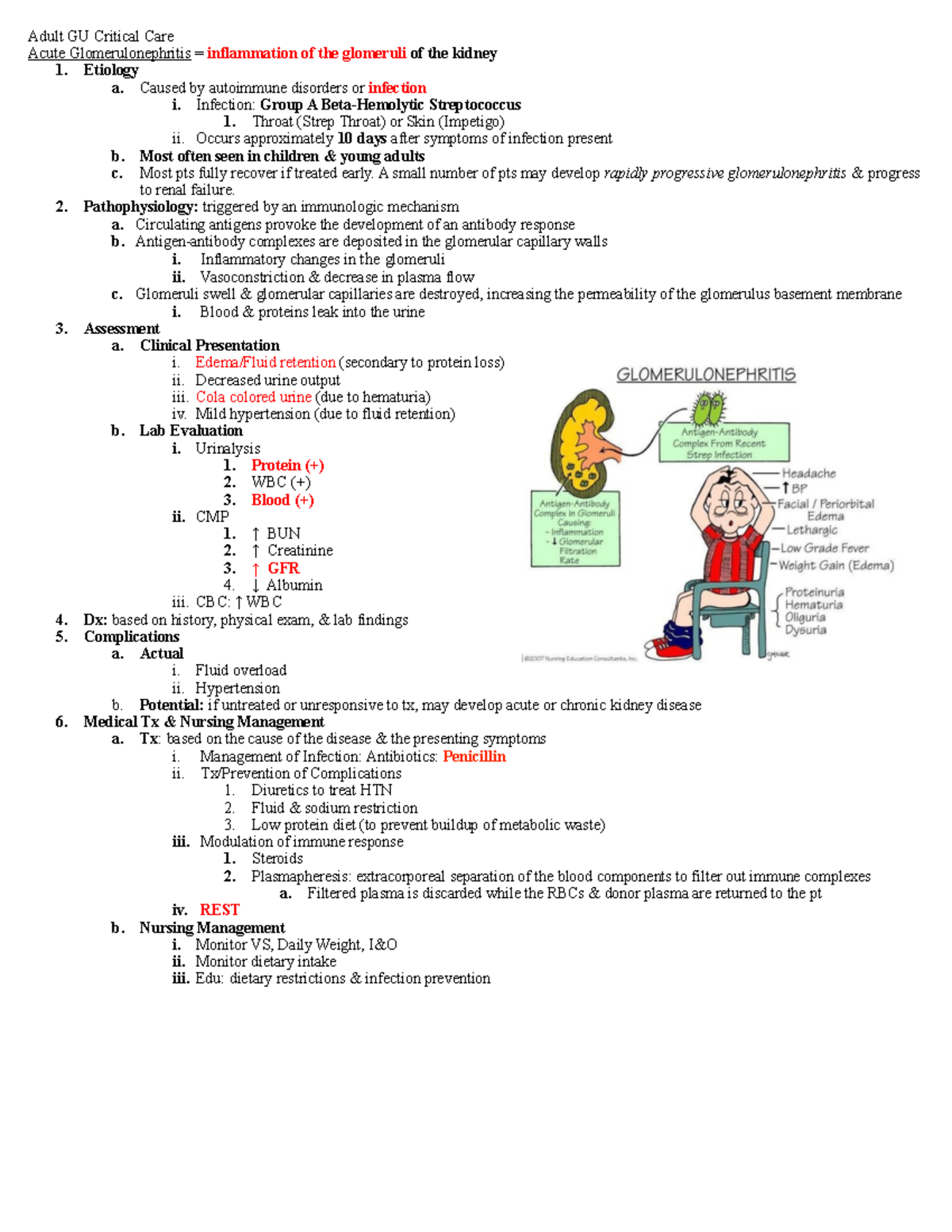 GU Notes Adult PDF - Adult GU Critical Care Acute Glomerulonephritis ...