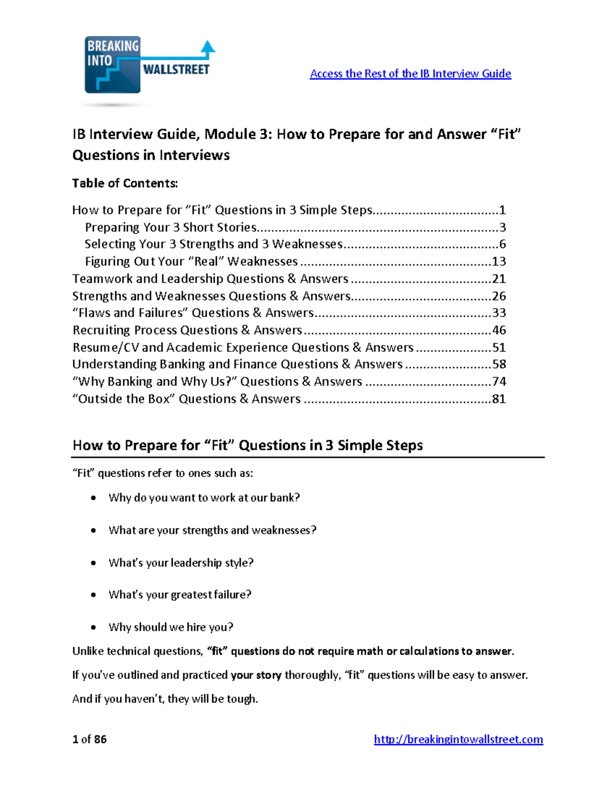 Fit Questions - Interview Guide - IB Interview Guide, Module 3: How to ...