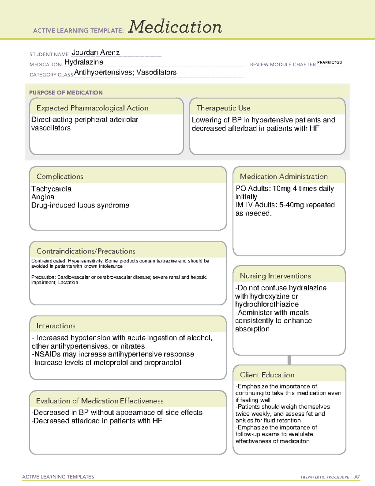 Hydralazine - ACTIVE LEARNING TEMPLATES TherapeuTic procedure A ...