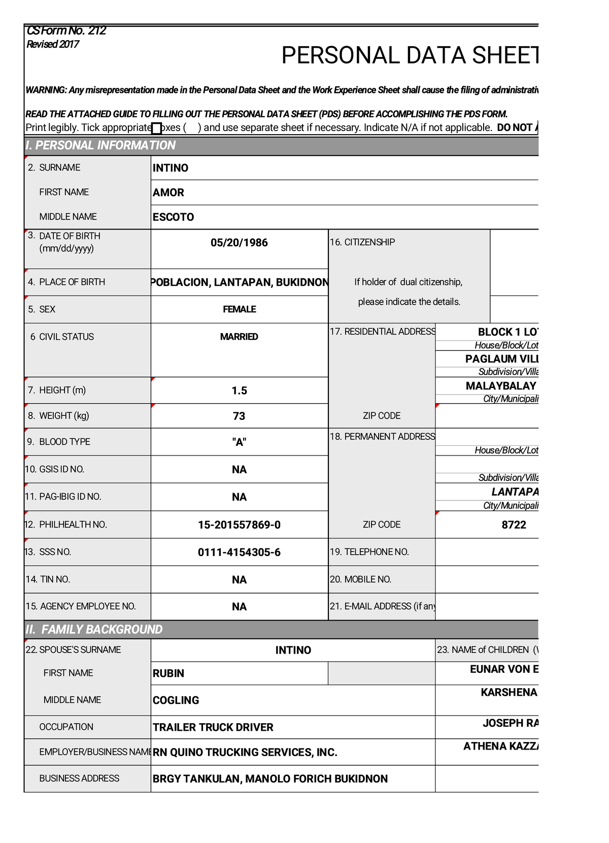 PDS - Example SDLP - PERSONAL DATA SHEET Print legibly. Tick ...