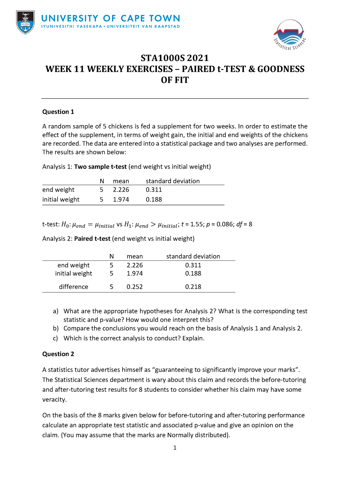 STA1000S+2021+week+11+weekly+exercises - STA1000F - UCT - Studocu