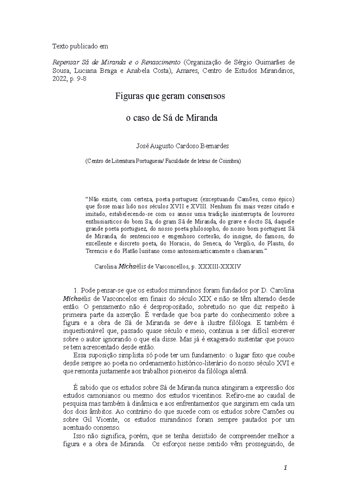Sá de Miranda Figuras que geram consensos - Texto publicado em Repensar ...