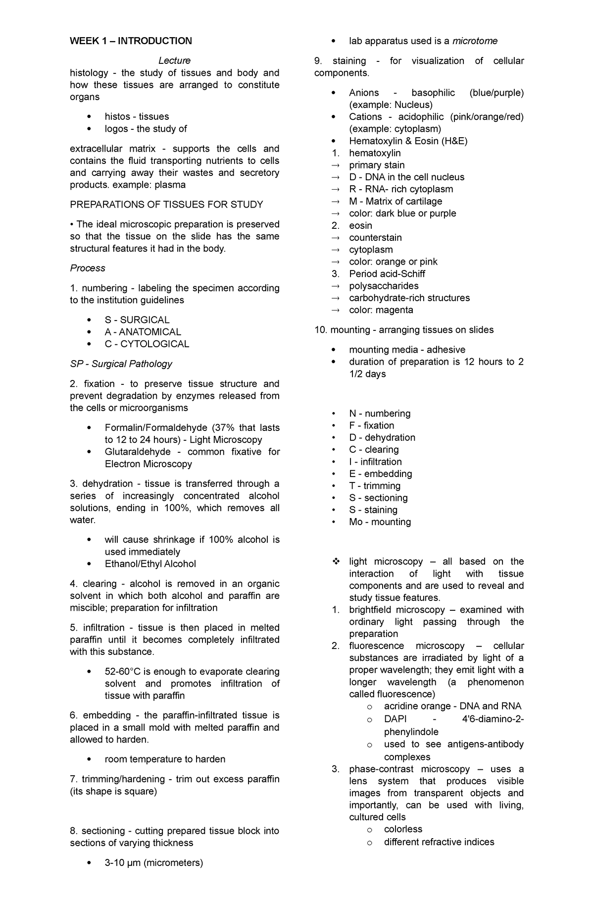 Introduction to Histology - WEEK 1 - Human Histology - WEEK 1 ...