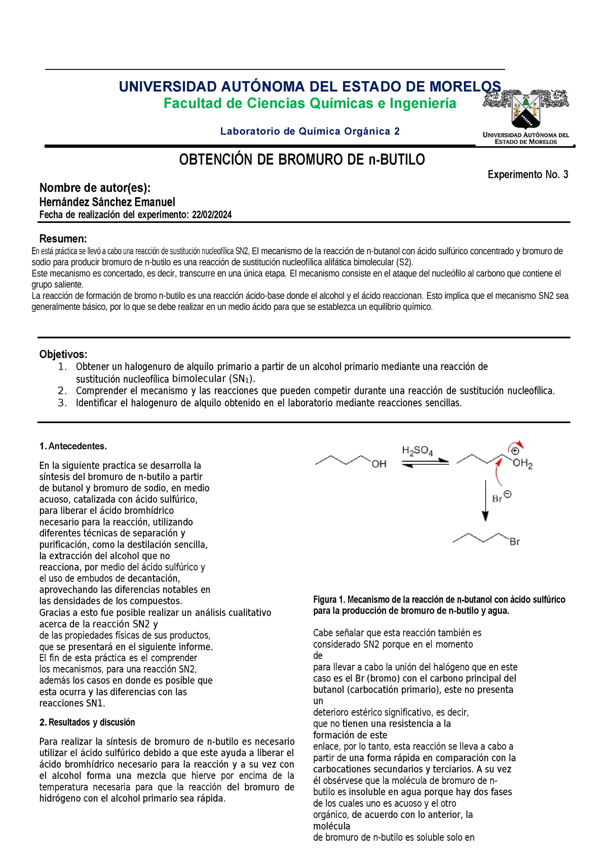 Obtención De Bromuro De N-butilo - Nombre De Autor(es): Hernández ...