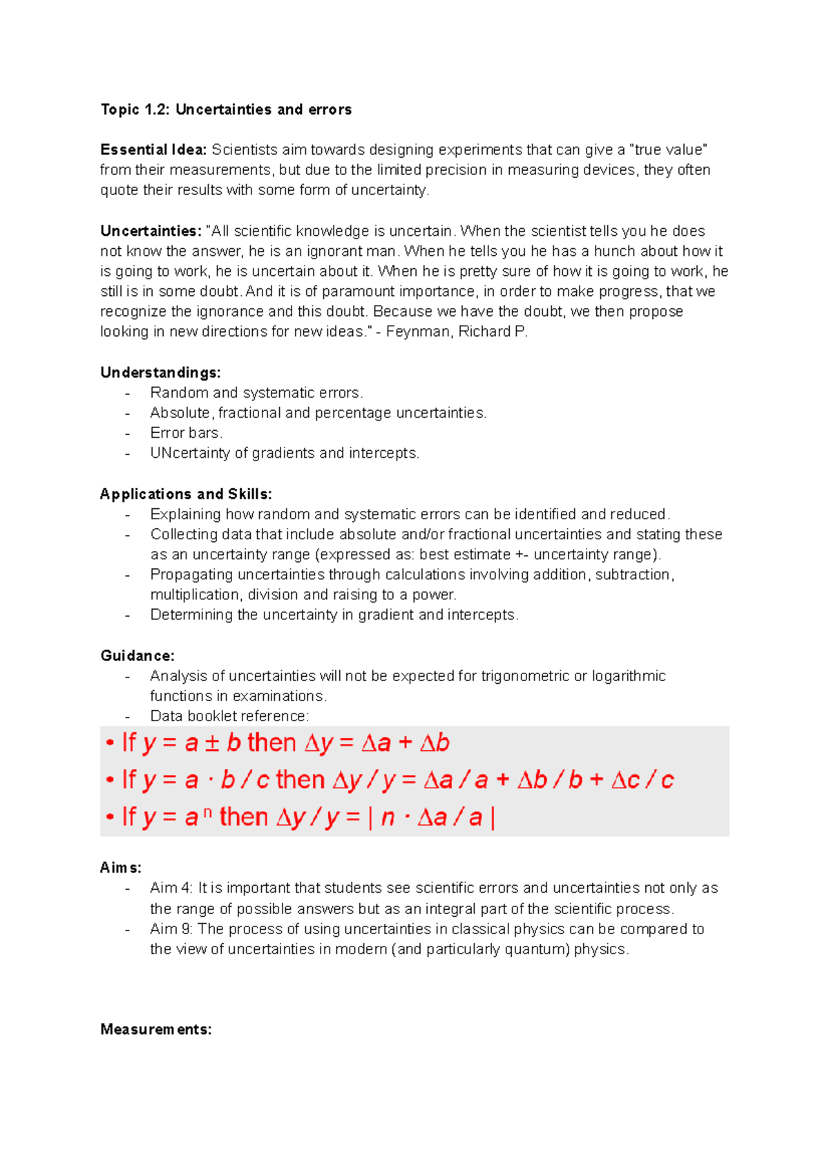 Topic 1.2 Uncertainties And Errors - Topic 1: Uncertainties And Errors ...