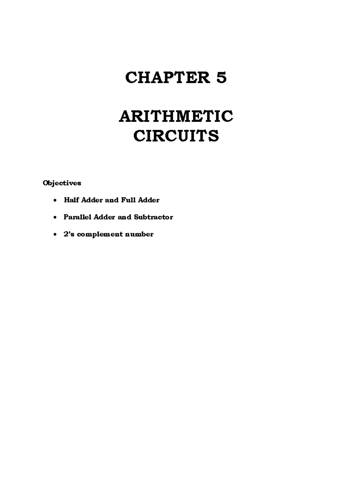 ITT270 chapter 6 - CHAPTER 5 ARITHMETIC CIRCUITS Objectives Half Adder ...