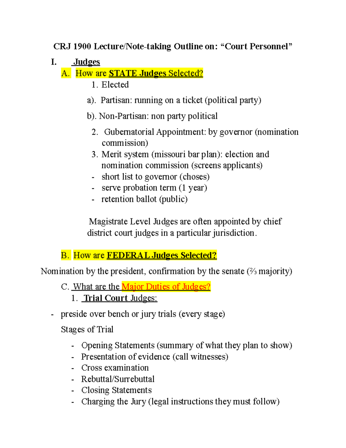 CRJ 1900 Lecture, Court Personnel - CRJ 1900 Lecture/Note-taking ...