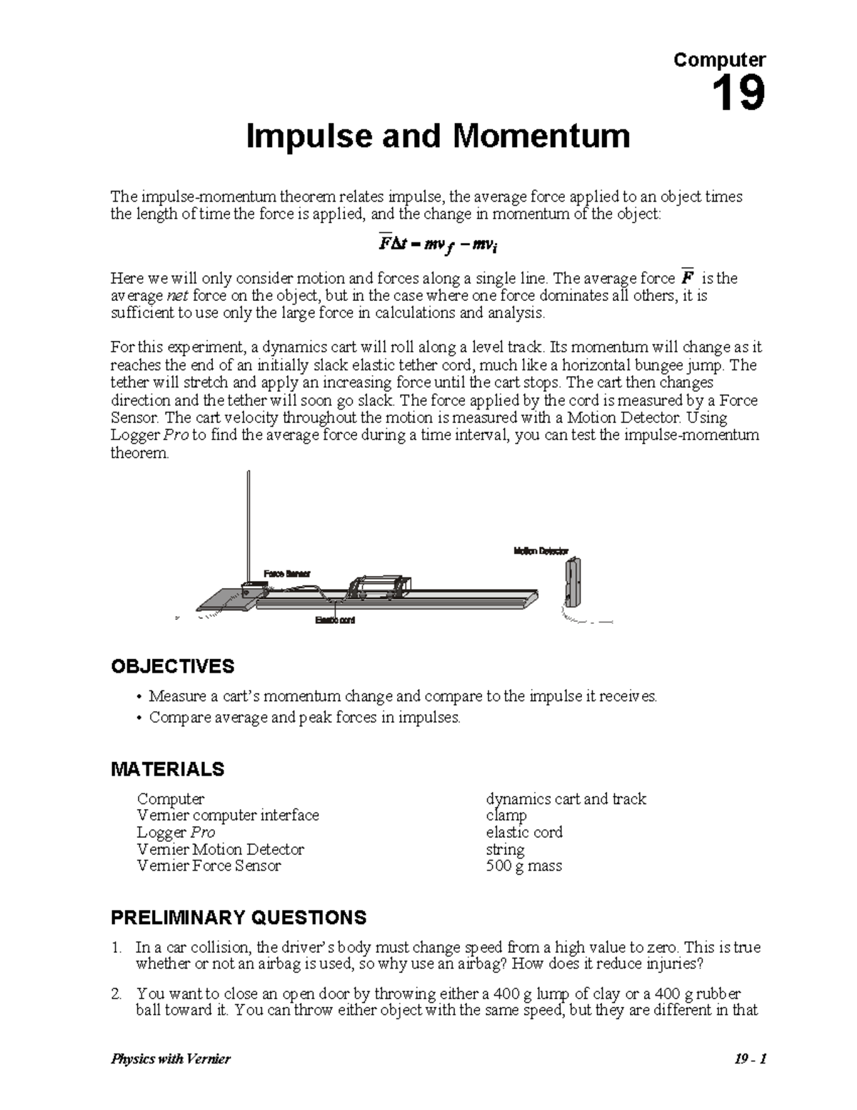 Lab4Impulse And Momentum 19 Physics with Vernier 19 1 Impulse and