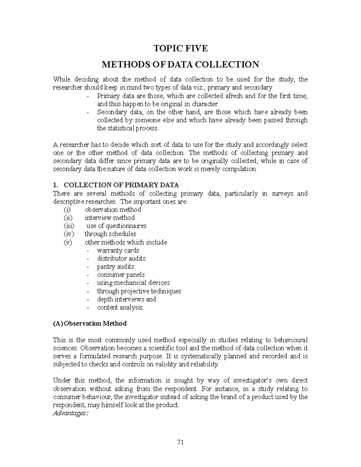 Topic 5 mehods of data collection - TOPIC FIVE METHODS OF DATA ...