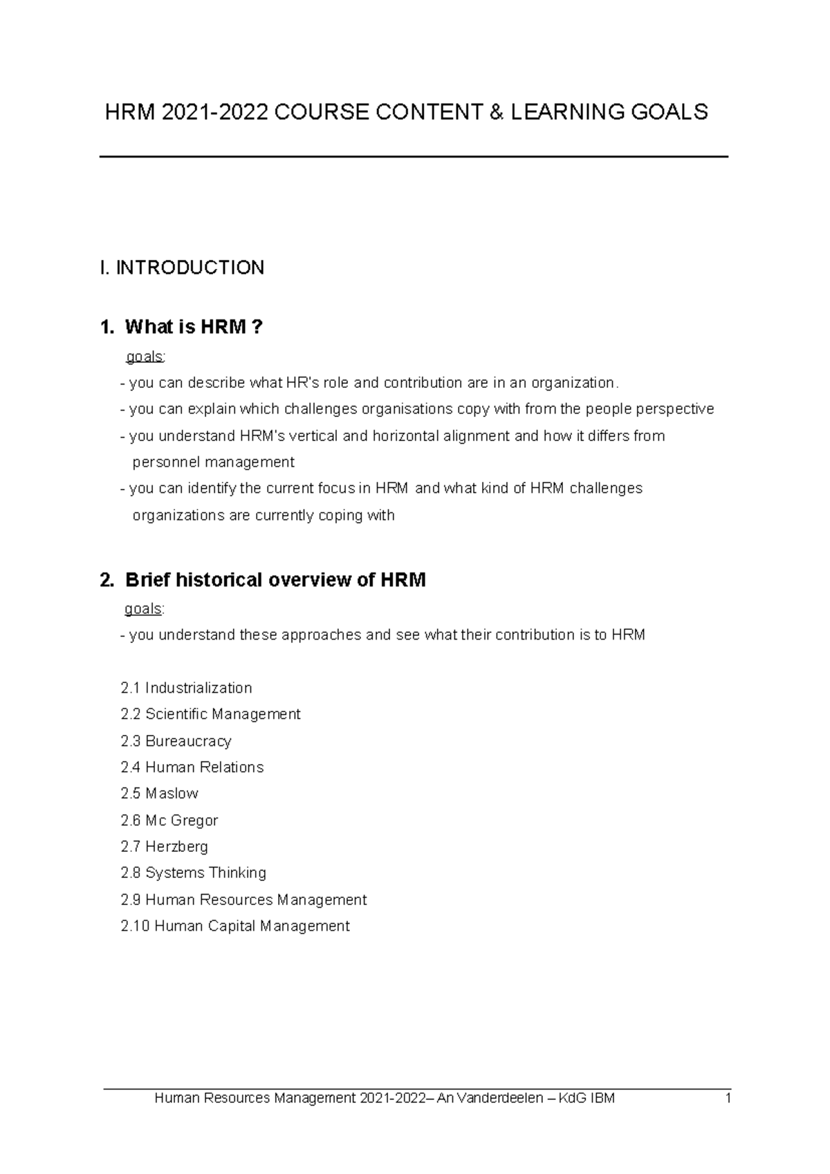 Course content summary s - HRM 2021-2022 COURSE CONTENT & LEARNING ...