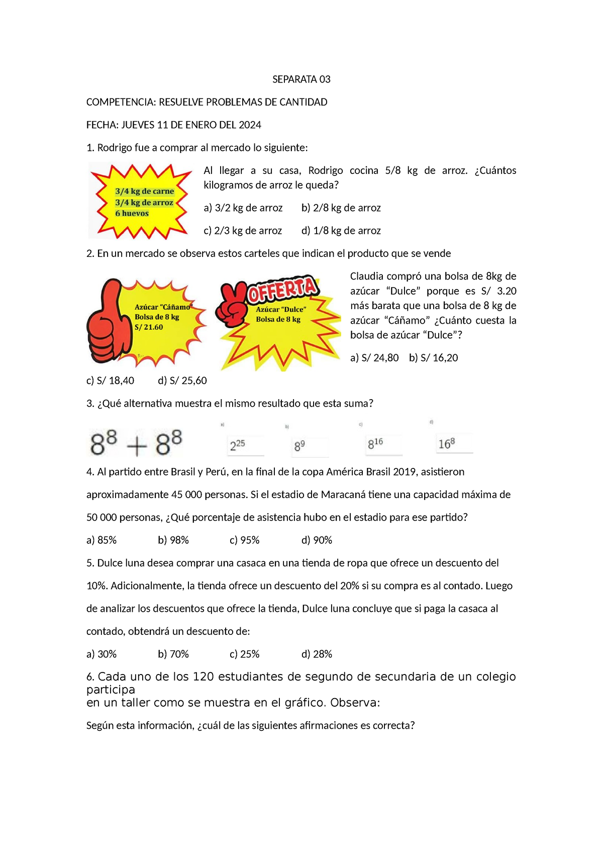 Separata Separata Competencia Resuelve Problemas De Cantidad Fecha Jueves De Enero