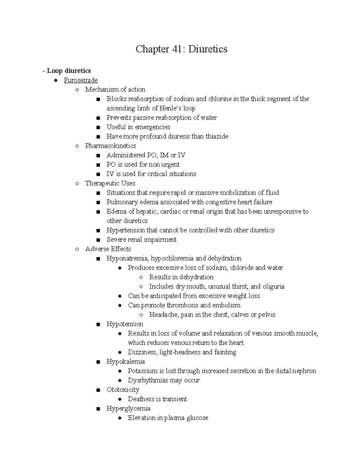 Diuretics - Pharmacology I - Chapter 41: Diuretics Loop diuretics ...