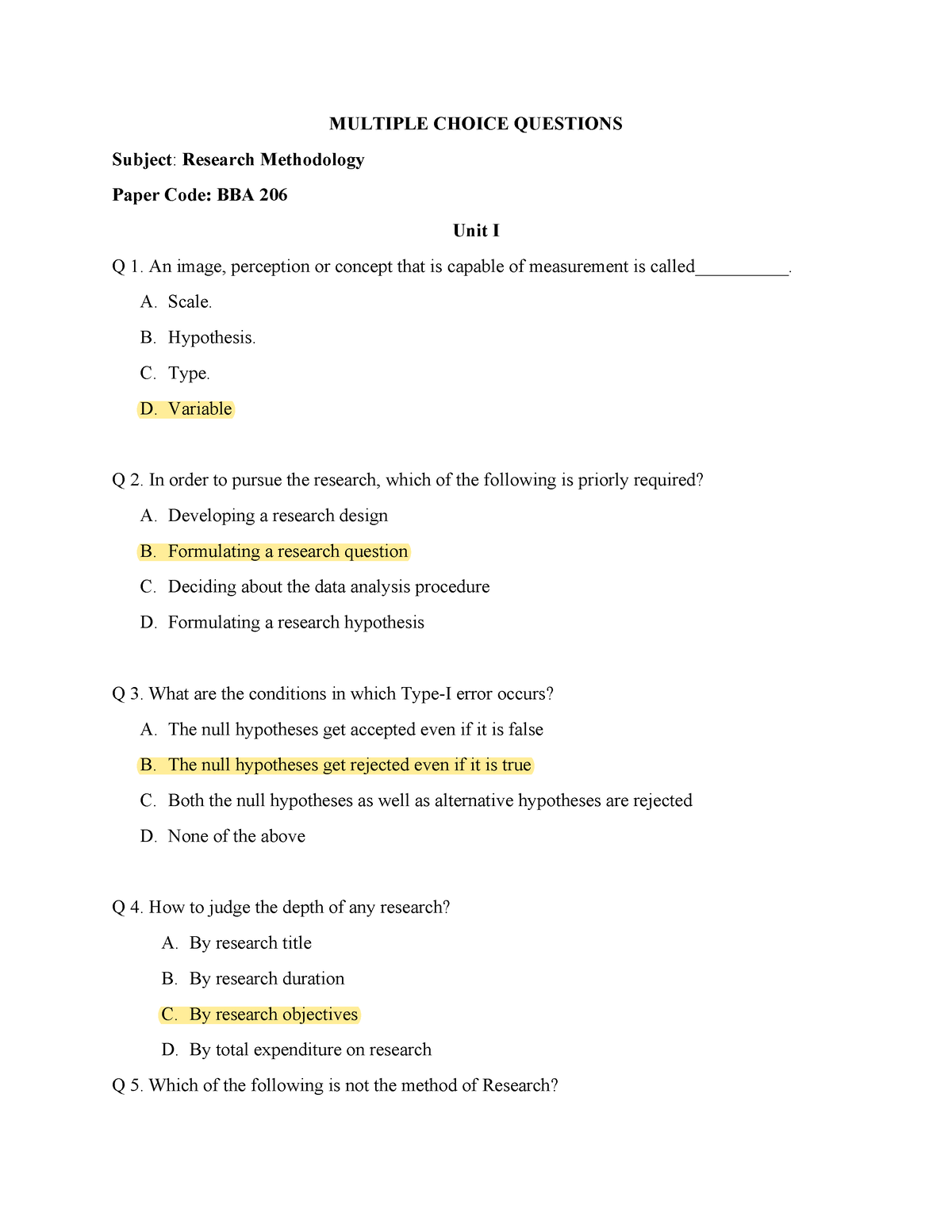 RM-MCQs - MULTIPLE CHOICE QUESTIONS Subject : Research Methodology ...