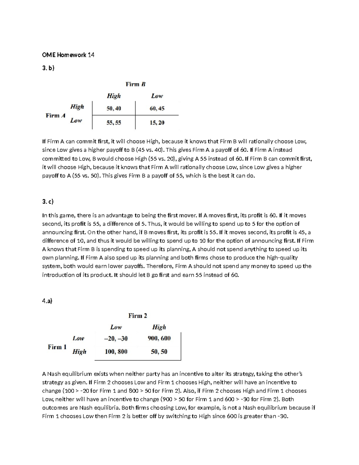 OME HW 14 Solution - Economics questions - OME Homework 14 3. b) If ...