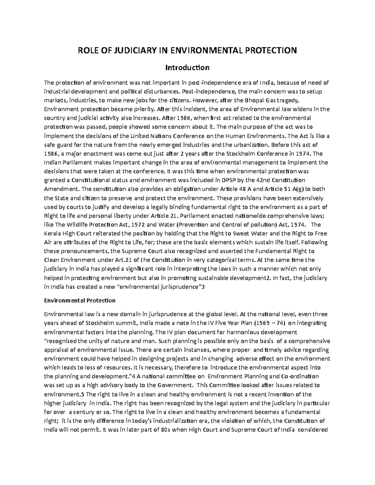 ROLE OF Judiciary IN Environmental Protection - ROLE OF JUDICIARY IN ...