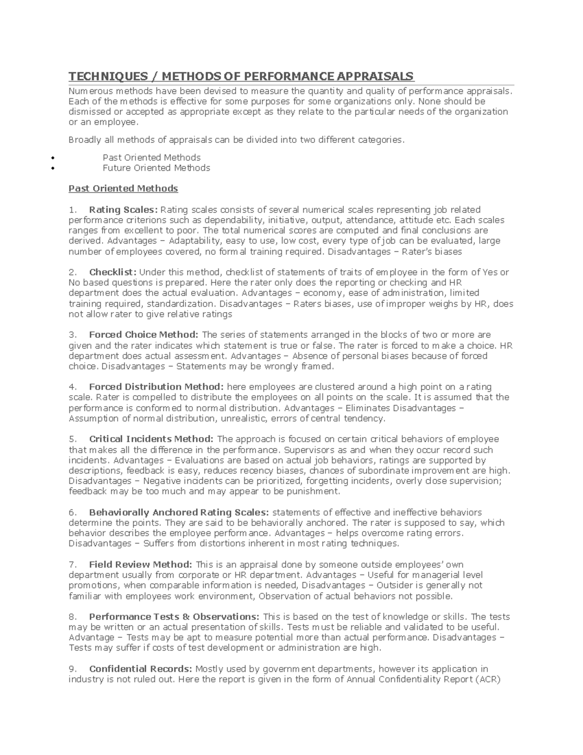 Performance appraisal methods - TECHNIQUES METHODS OF PERFORMANCE ...