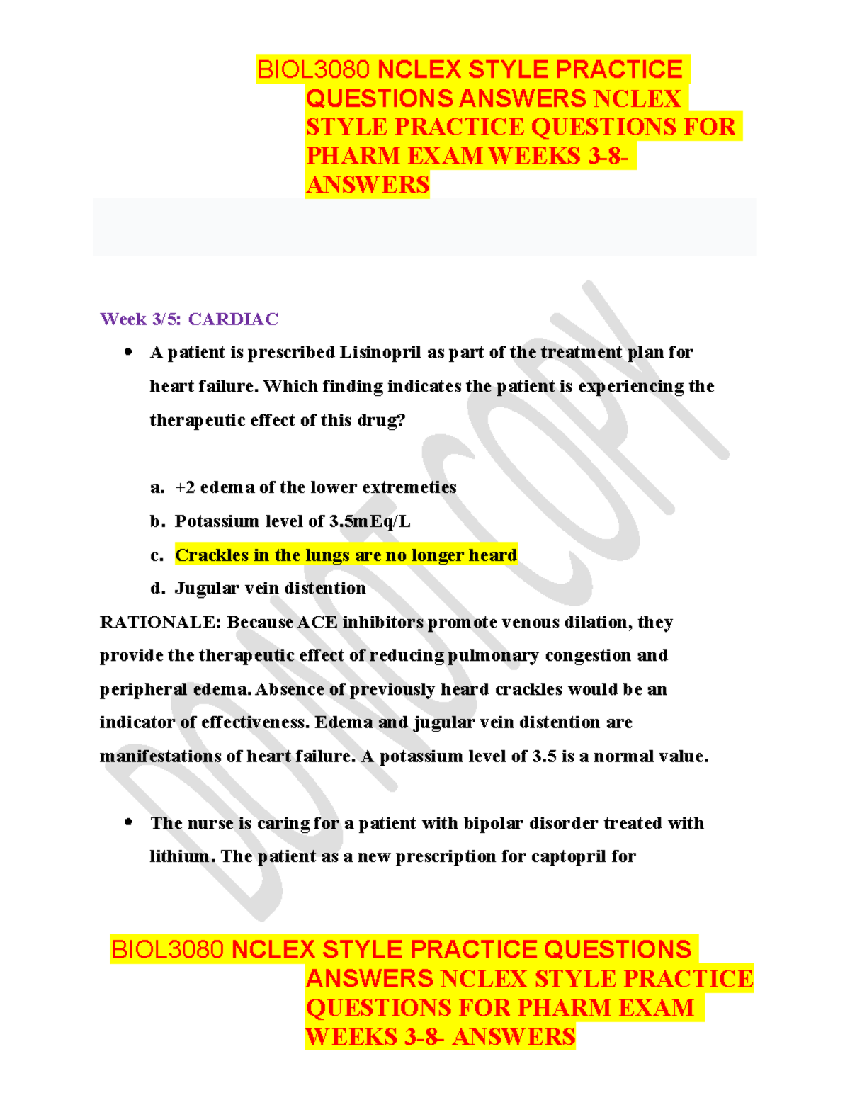 Nclex Style Practice Questions Answers - QUESTIONS ANSWERS NCLEX STYLE ...