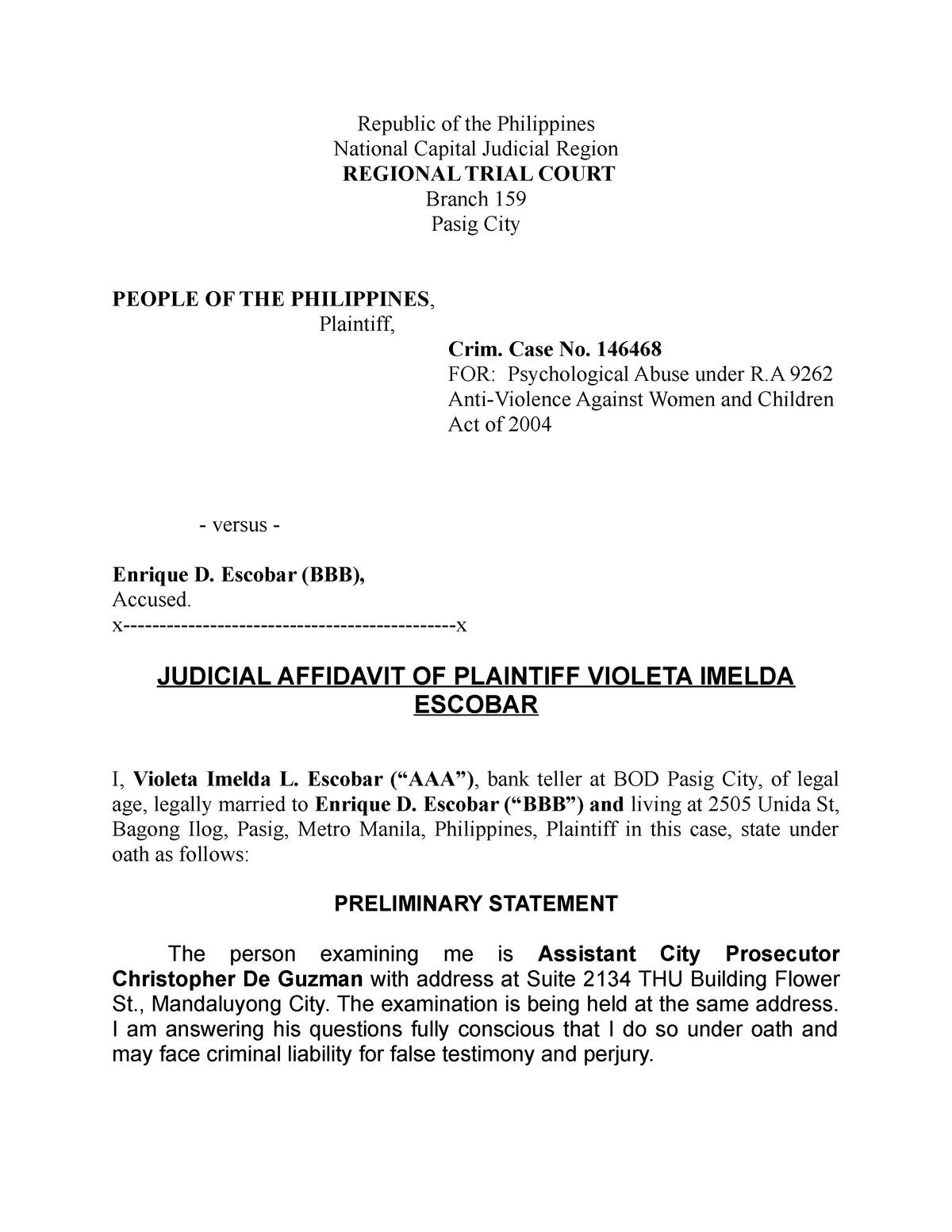 Judicial Affidavit Prosecution Witness Republic Of The Philippines   Thumb 1200 1553 