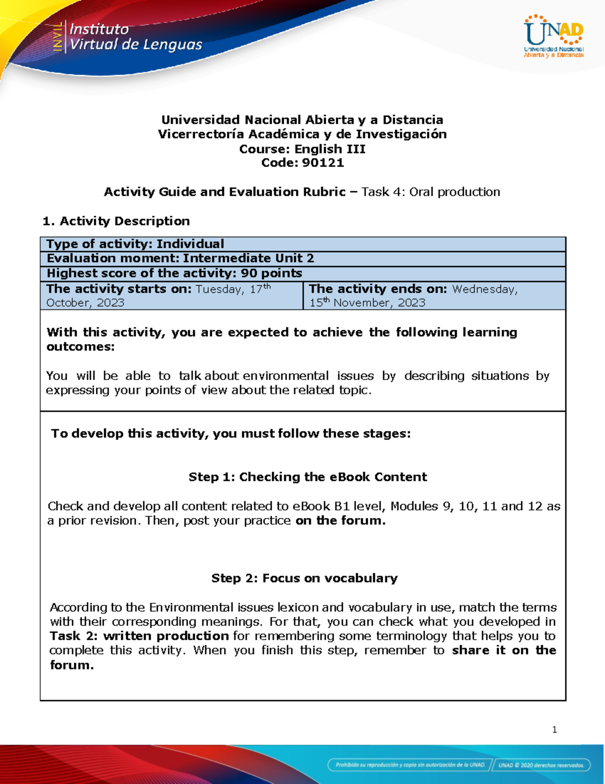 Activity guide and evaluation rubric - Unit 2 - Task 4 - Oral ...