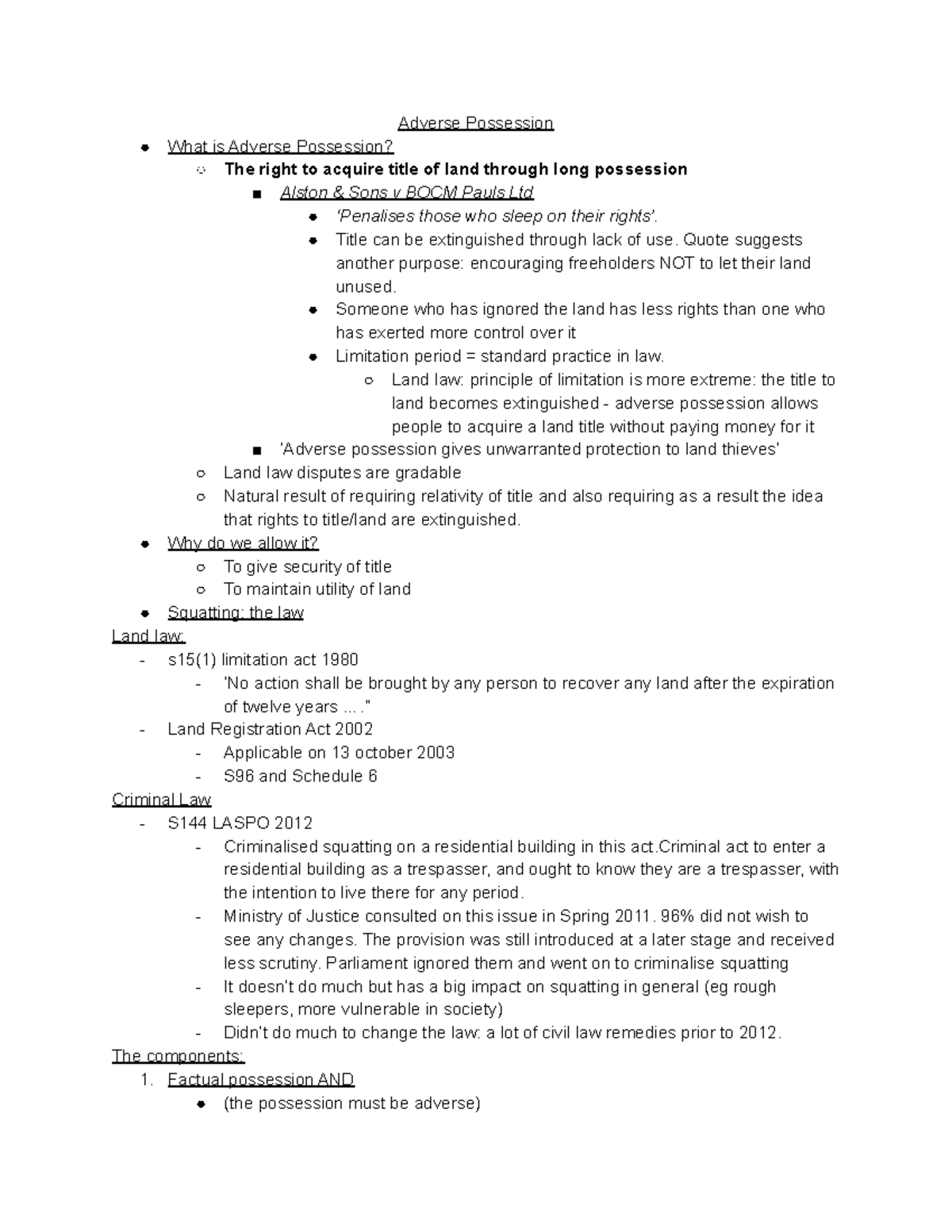 Land Law Adverse possession Adverse Possession What is Adverse