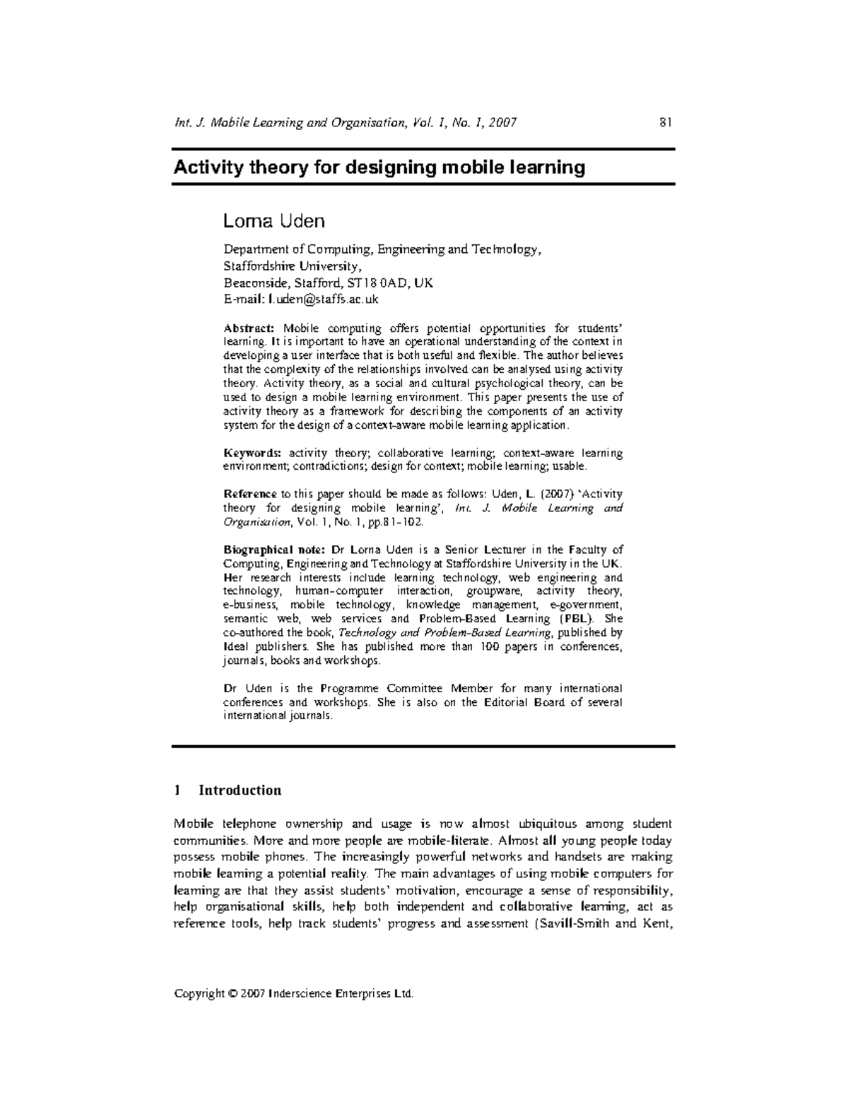 Activity theory for designing mobile learning - Int. J. Mobile Learning ...