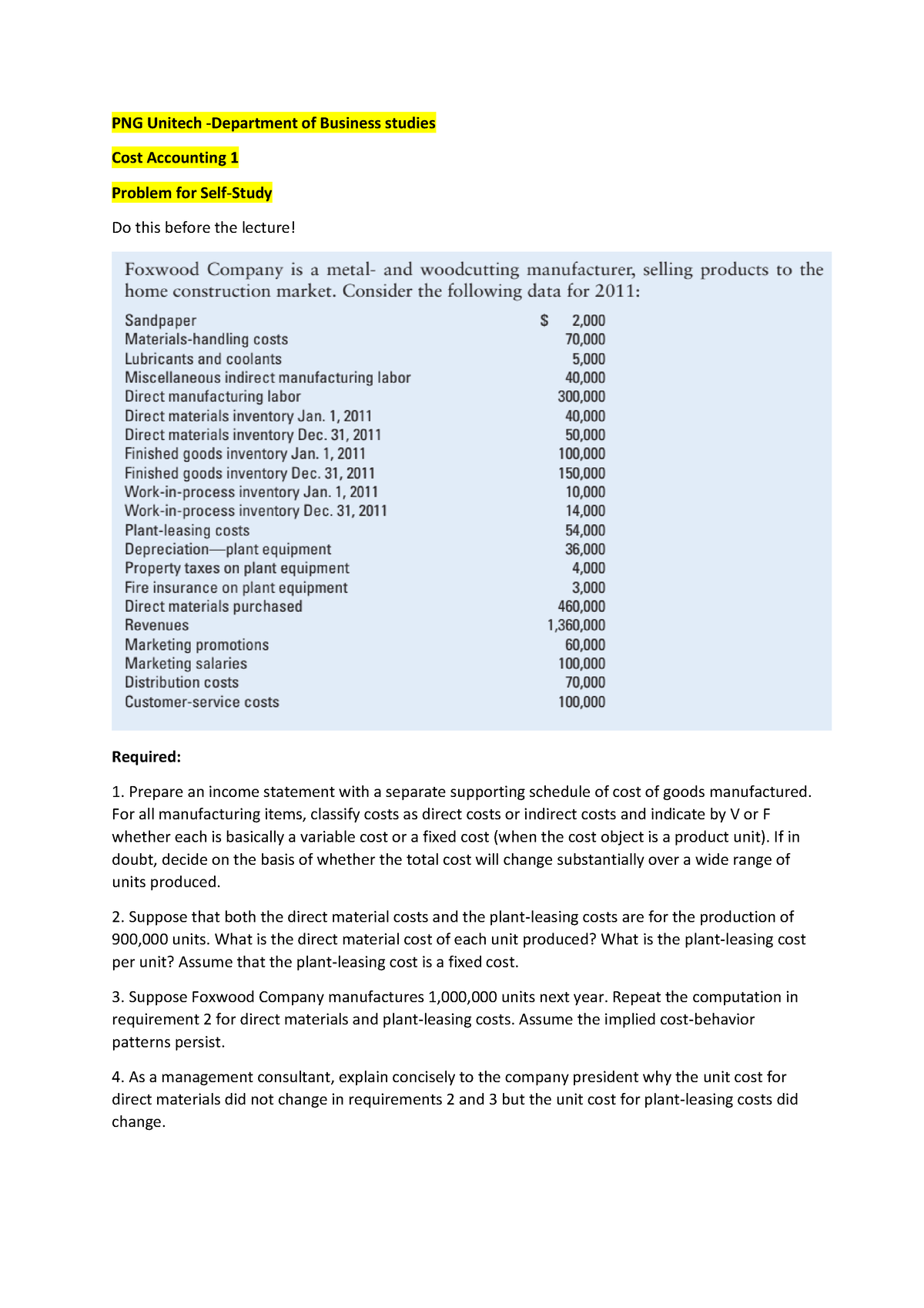 cost accounting problem solving