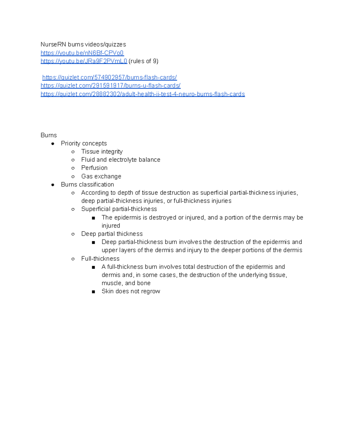 PCC4 Exam 3 - lecture exam material - NurseRN burns videos/quizzes ...