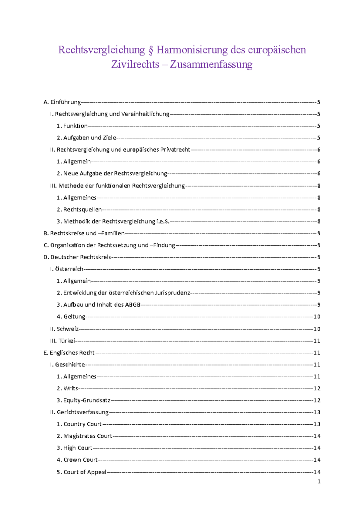 Zusammenfassung - Rechtsvergleichung Und Harmonisierung Des ...