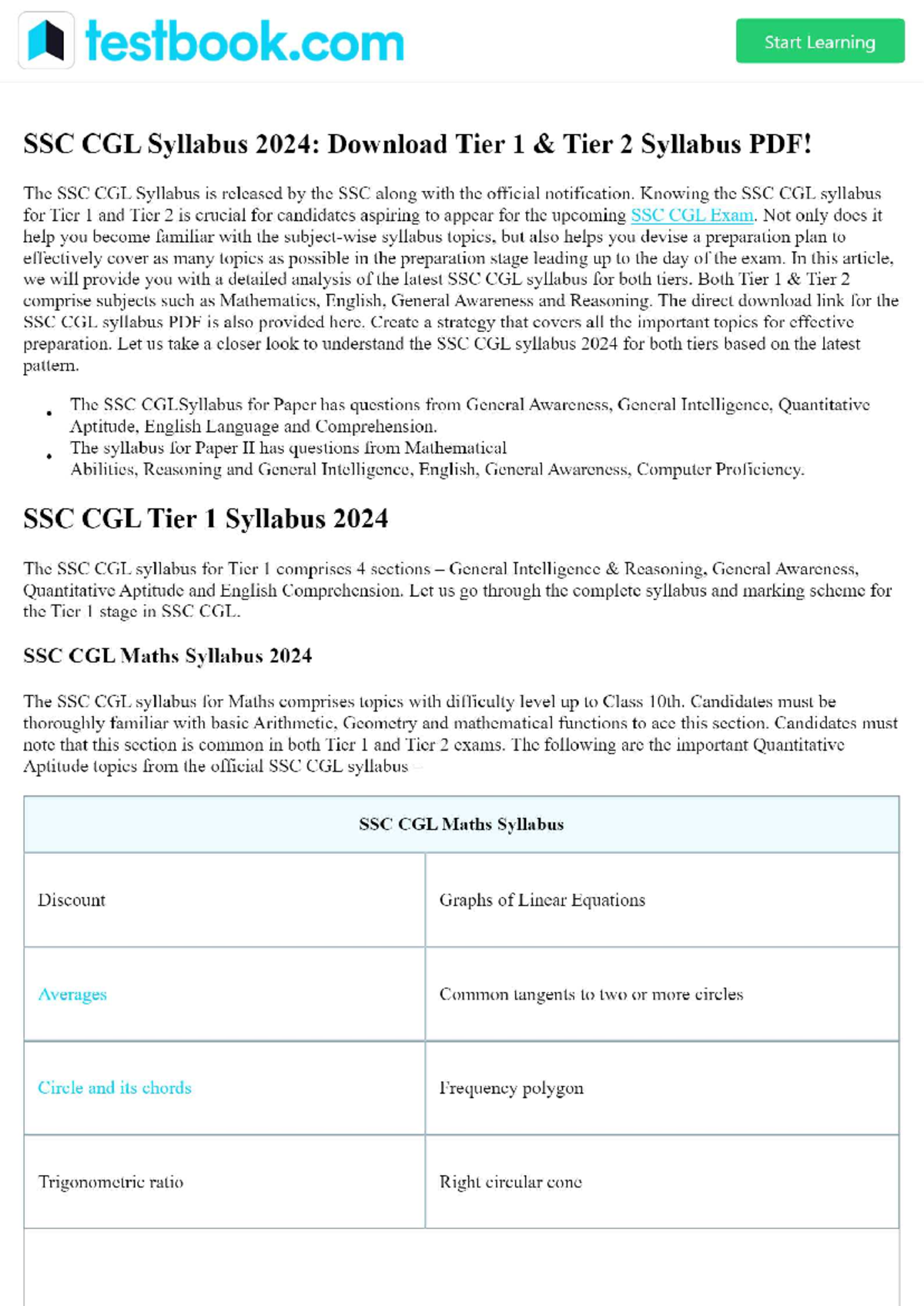 SSC CGL Syllabus 2024 Download Tier 1 & Tier 2 Syllabus PDF - testbook ...