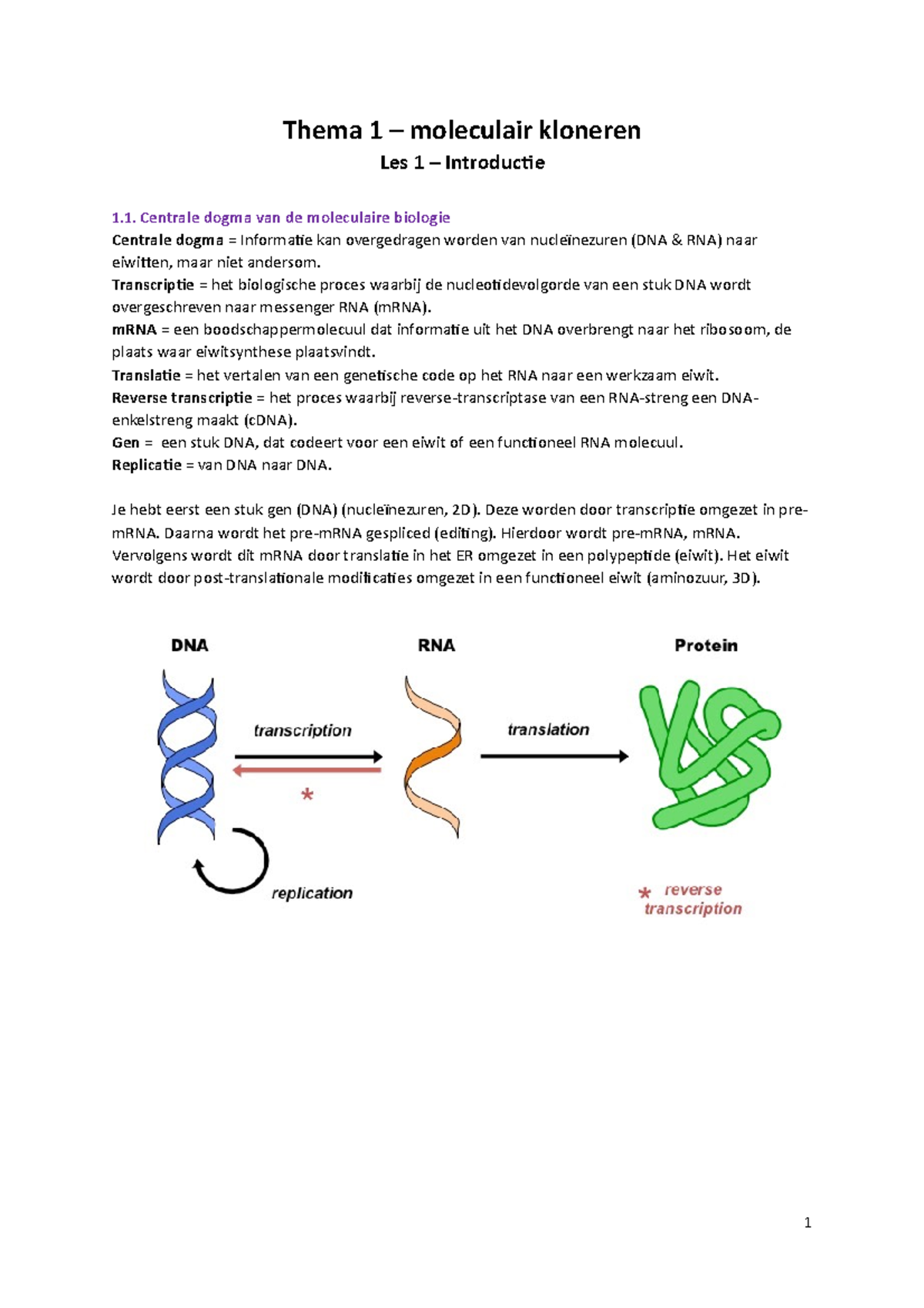 Moleculaire Biologie - Samenvatting - Thema 1 – Moleculair Kloneren Les ...