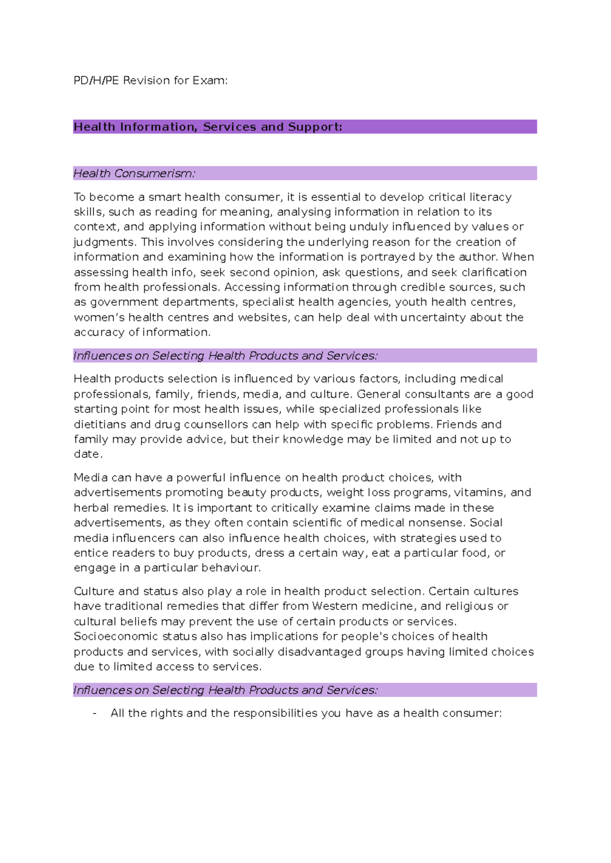 PDdhpe exam study - vnmv - PD/H/PE Revision for Exam: Health ...