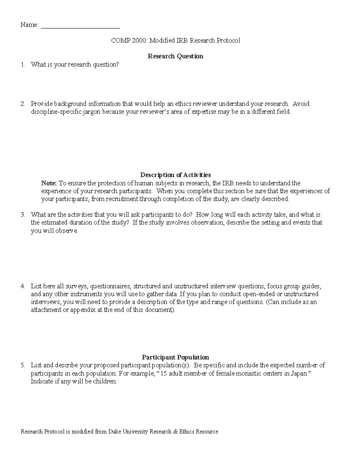Research Protocol - COMP 2000: Modified IRB Research Protocol Research ...