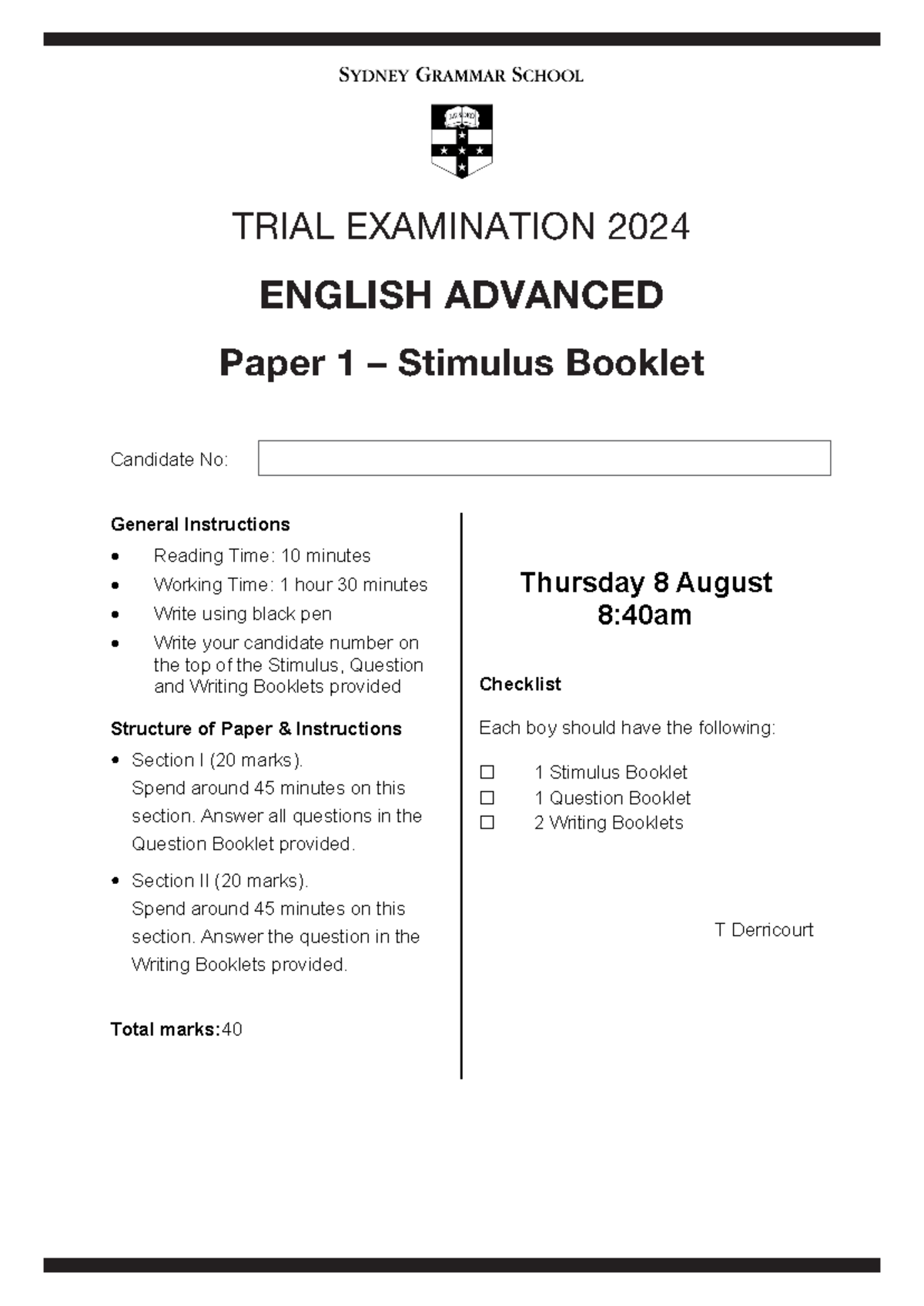Syd Gram Advanced Paper 1Stimulus Booklet - TRIAL EXAMINATION 2024 ...