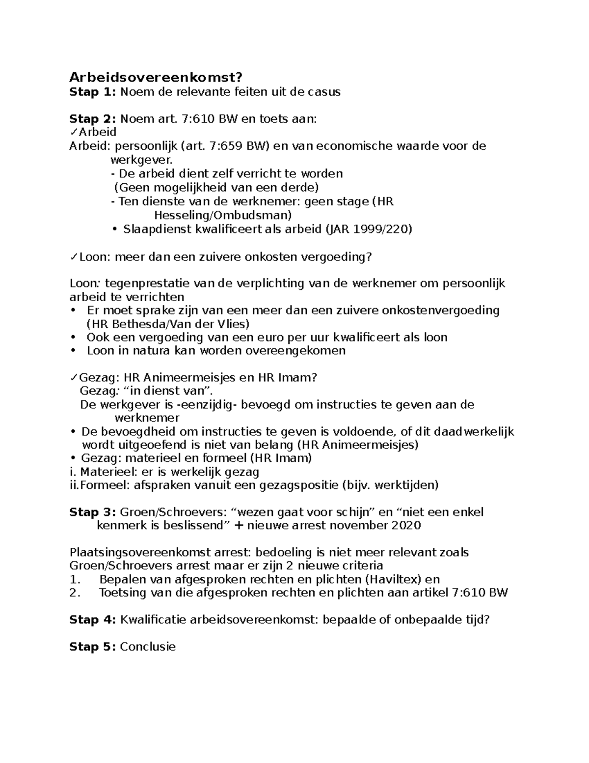 Arbeidsrecht - Arbeidsovereenkomst? Stap 1: Noem De Relevante Feiten ...