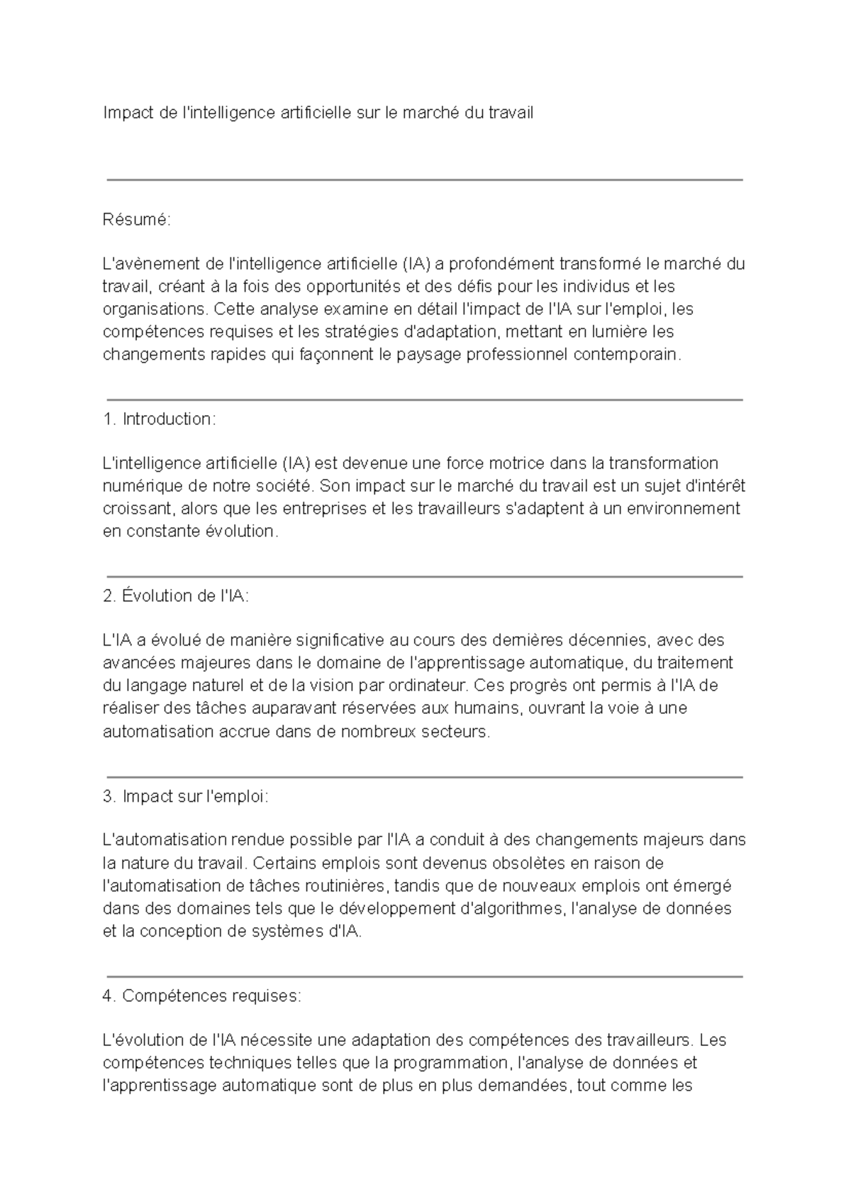 Impact de l'intelligence artificielle sur le marché du travail - Impact ...