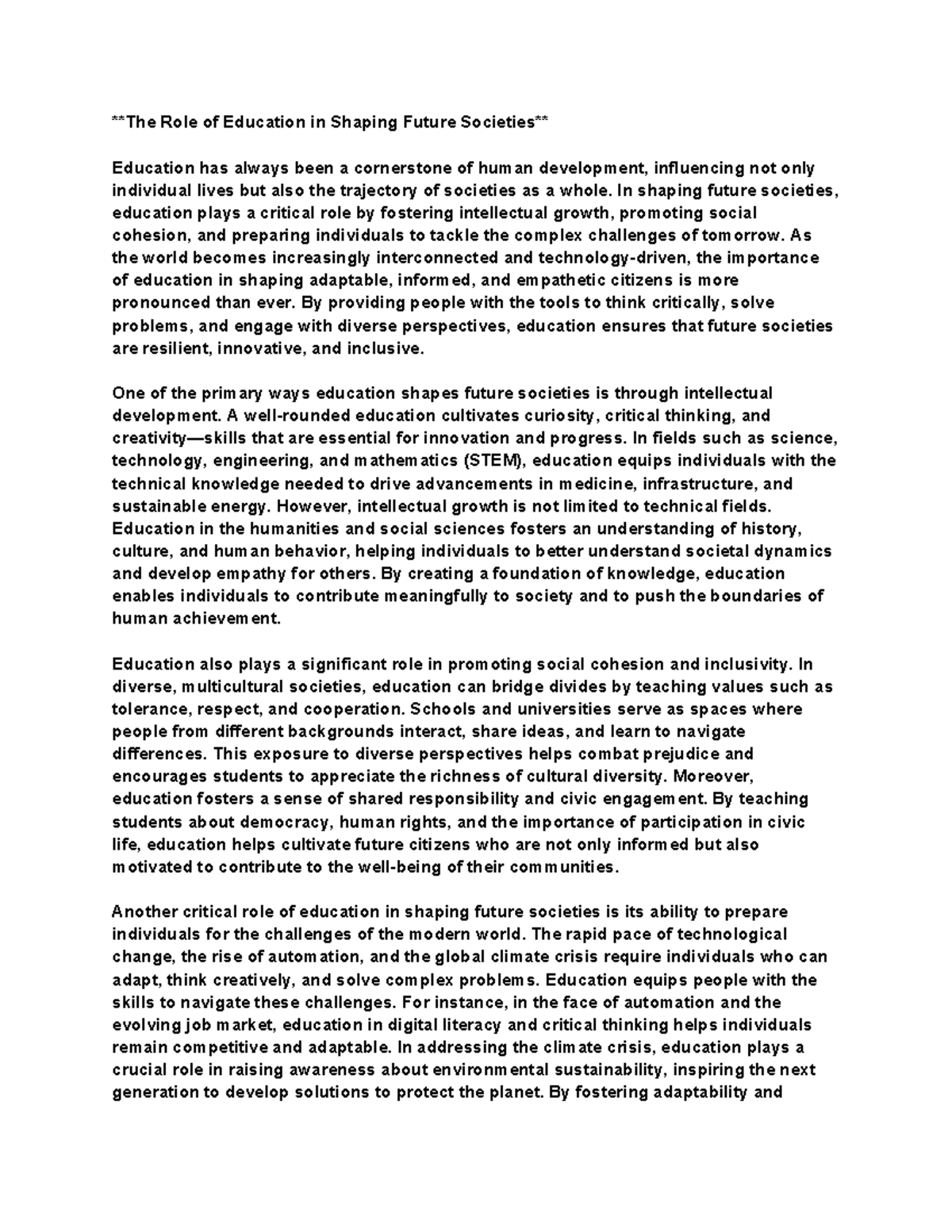 Untitled document - good - The Role of Education in Shaping Future ...