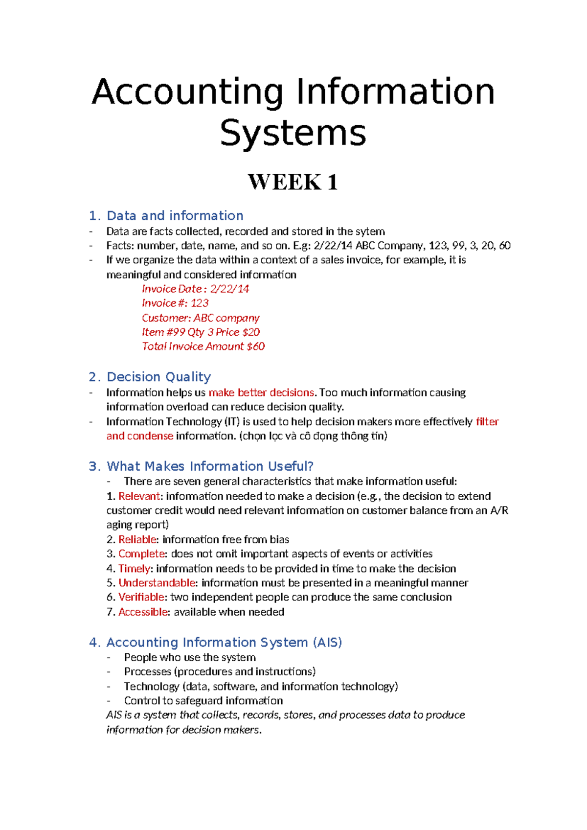 Accounting Information Systems - Accounting Information Systems WEEK 1 ...