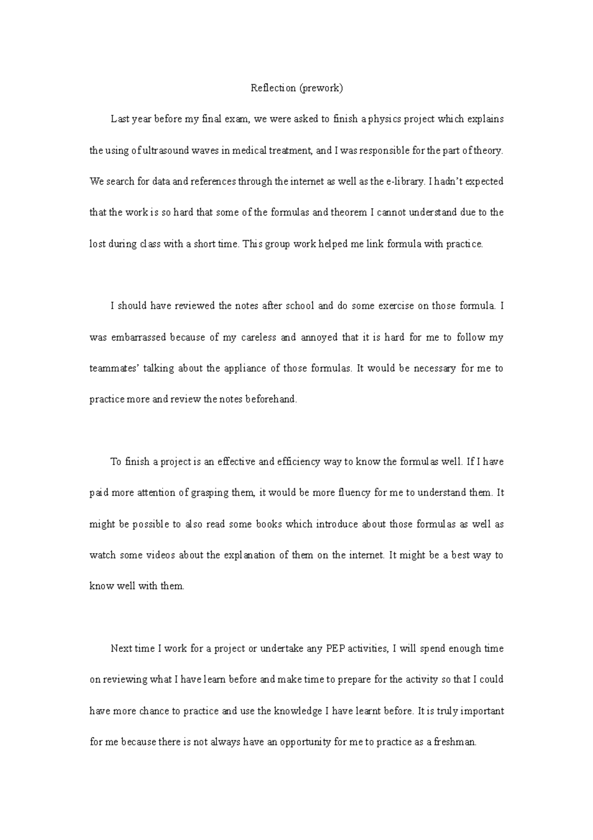 Reflection for pep1A, in the first class. - Reflection (prework) Last ...