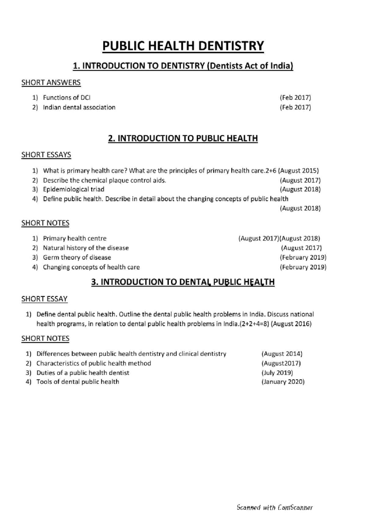 Final year part A Public Health Dentistry Conservative Dentistry