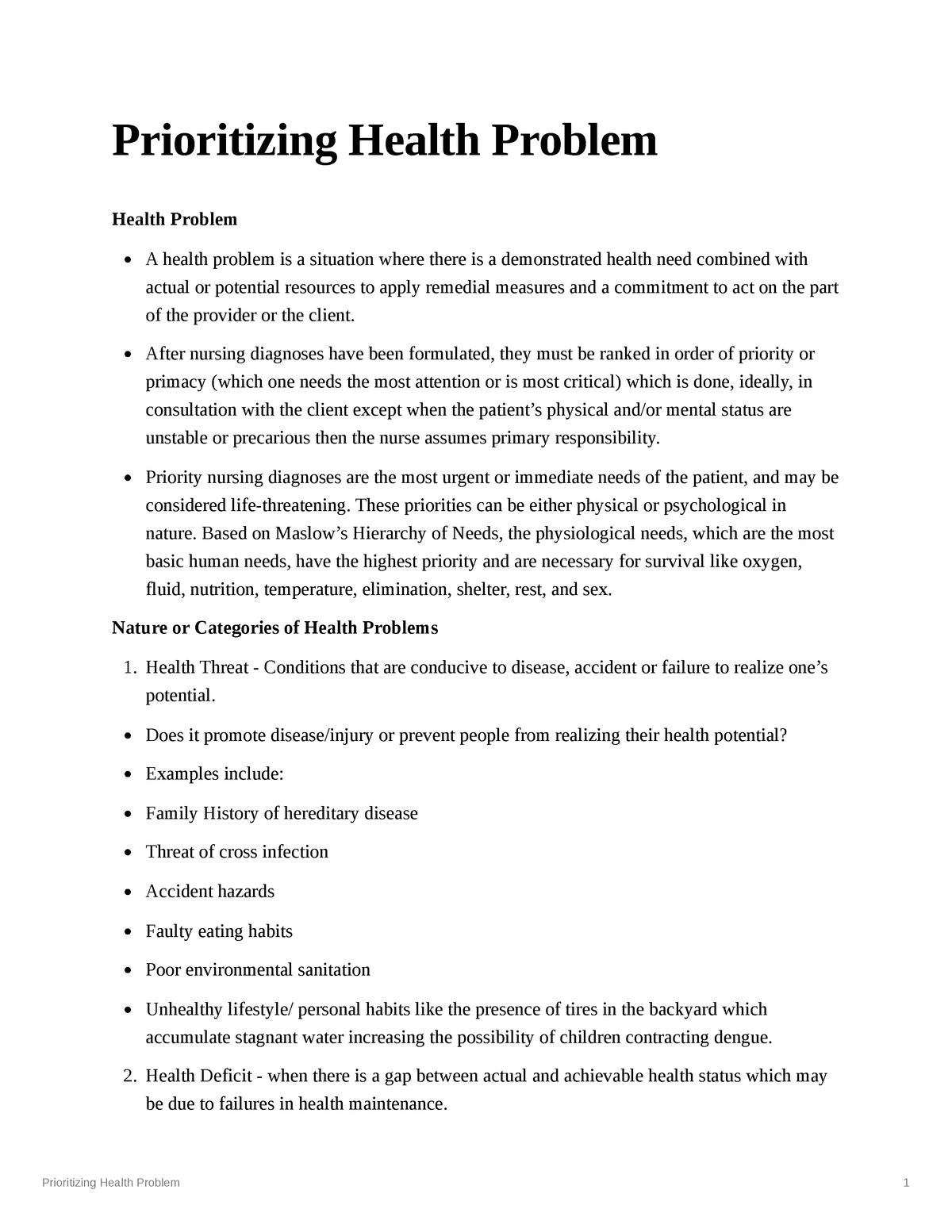 NCM 104 RLE - Prioritizing Health Problem - Prioritizing Health Problem ...