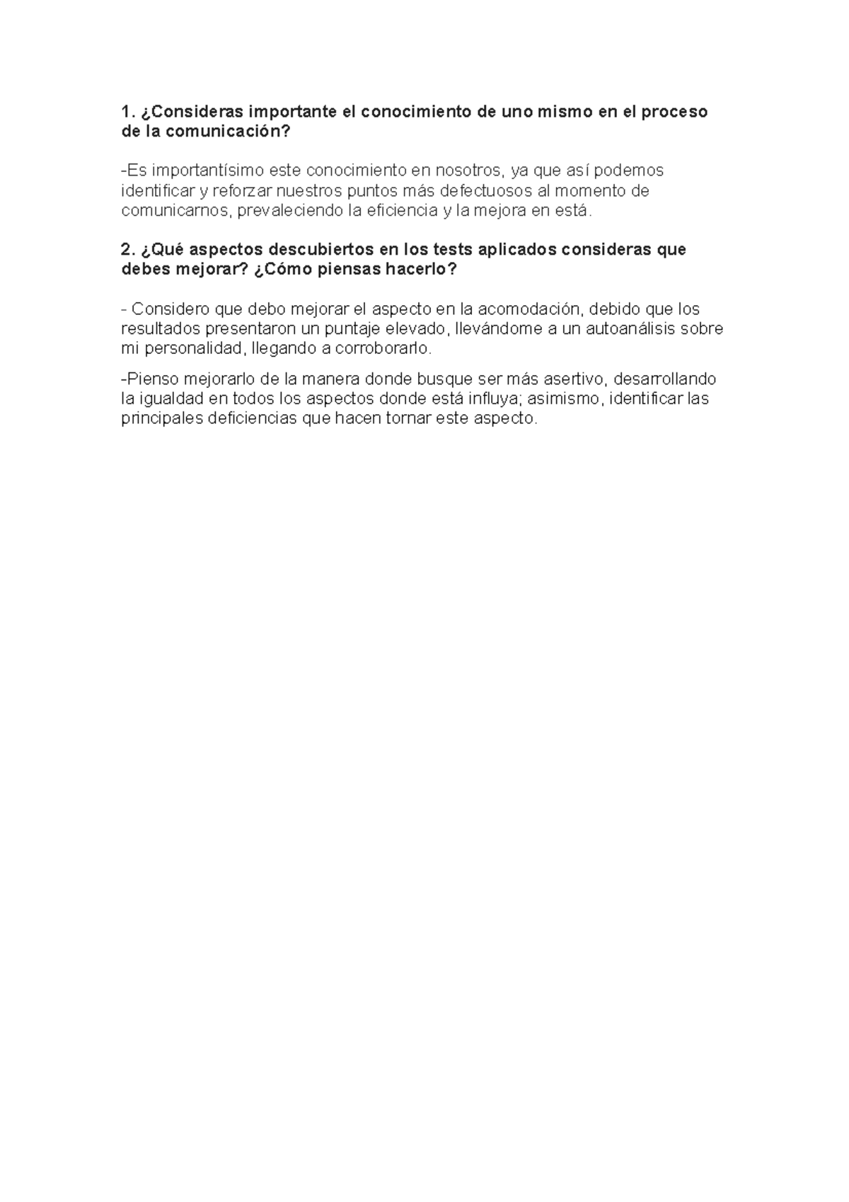 Trabajo del taller - 1. ¿Consideras importante el conocimiento de uno ...